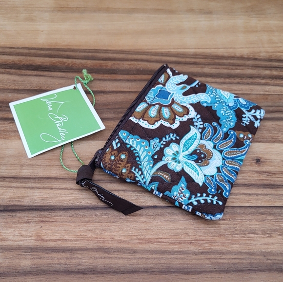 Vera Bradley Floral Coin Purse in Shades of Brown and Blue, NWT - Picture 1 of 4